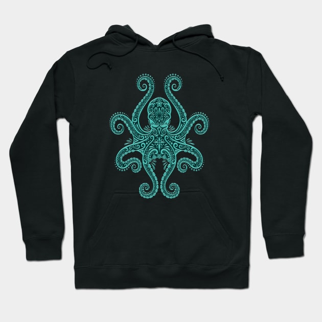 Intricate Teal Blue Octopus Hoodie by jeffbartels